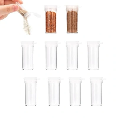 Immagine di Litinliv Barattoli Porta Spezie Set, 10 Pezzi Mini Piccolo Dispenser per con Coperchio, Set di Sale e Pepe da Viaggio, Trasparente Spargisale in Plastica Campeggio, Cucina, Barbecue