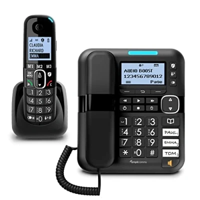 Immagine di Amplicomms BigTel 1580 Combo Telefono duo per anziani Suoneria alta regolabile a 90 dB Ascolto amplificato Tastiera grande Segreteria telefonica incorporata Colore nero