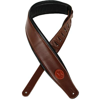 Immagine di Levy&#039;s MSS2 BRN Tracolla Per Chitarra Garment Leather Backing Signature Logo Padded 3&quot; Brown