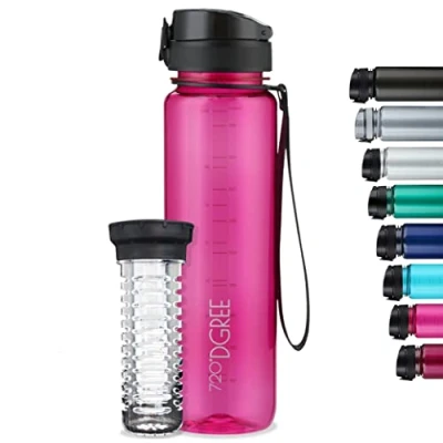 Immagine di 720DGREE Borraccia 1Litro “uberBottle“ +Infusore, crystalClear Senza BPA, Prova Perdite Bottiglia, Borracce d&#039;Acqua Sportiva per Palestra, Ciclismo, Gym, All&#039;aperto, Escursioni, Viaggio, Lavoro