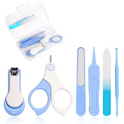 Immagine di Vicloon Kit per La Cura Del Bambino, 6 in 1 Unghie Neonati, Set Manicure Neonati con Lima Vetro, Forbicine, Tagliaunghie, Unghie, Pinzetta e Pulisci Orecchie (Rosa)