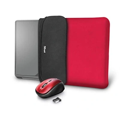 Immagine di Trust Yvo Set 2 in 1: custodia laptop reversibile e mouse wireless, Rosso