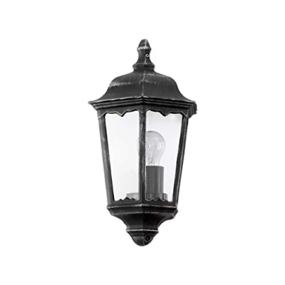 Immagine di Eglo Navedo Lampada da Parete per Esterni a 1 Luce, Attacco E27. IP44. in Alluminio e Vetro, Nero/Argento Patina