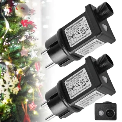 Immagine di 2 Pezzi Trasformatore Luci di Natale 31V 6W Alimentatore, 8 Modalità Presa a Intermittenza con Temporizzatore, IP44 Adattatore Natale, Natalizie per Stringa Fate