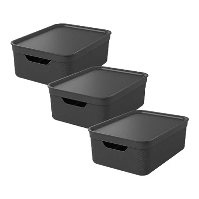 Immagine di Jive Dekobox Set di 3 contenitori da 10l con coperchio, Plastica (PP riciclato), (37.5 x 27.8 13.5 cm)