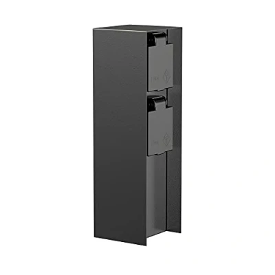 Immagine di ledscom.de Pilastro di presa da giardino POMI per esterno, IP44, a 2 vie, acciaio inox, nero, angolare, 23 cm, corrente giardino, torre presa,