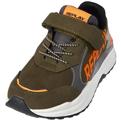 Immagine di Replay Merak Jr Lace Up Sneaker da Ragazzo, Scarpe Ginnastica, 3116mil Grn Fluo Arancione, 32 EU