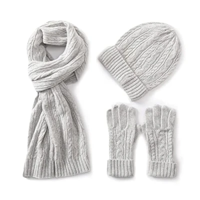Immagine di Villand 3 Pezzi Cappelli Sciarpa con Guanti Touchscreen per Uomini e Donne, Set Unisex Il Freddo Foderato in Pile Borsa Regalo (Grigio)