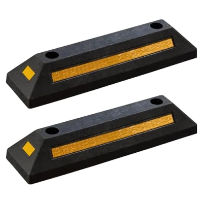 Immagine di Wiltec Delimitatore di parcheggio, 2 battiruota in gomma 560x150x100mm con fasce rifrangenti, Fermaruota