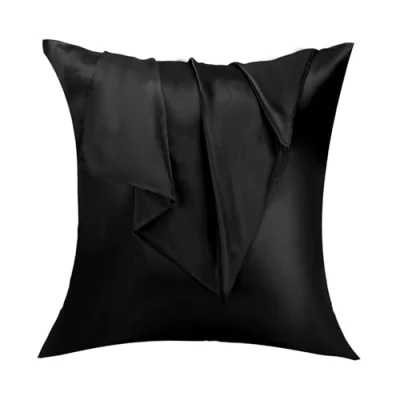 Immagine di Lirex Set di 2 Federe in Raso, Decorativi Morbido Tinta Unita Quadrate Cuscini Federa Satin per Cuscino Senza Rughe Resistente Allo Sbiadimento Traspirante (Nero, 60 x cm)
