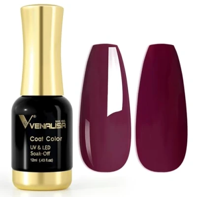 Immagine di VENALISA Smalto in gel per unghie, 12 ml, colore rosso amaranto, lampada UV LED, nail art e manicure fai da te, idea regalo francese, 12,2 g