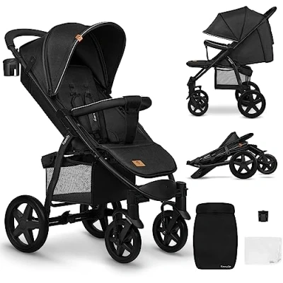 Immagine di Lionelo Annet passeggino leggero pieghevole per bambini fino 48mesi o 22kg, regorabile, con posizione sdraiata, Ruote EVA 28cm Cappottina XXL Zanzariera Coprigambe Portabibite, LOVIN