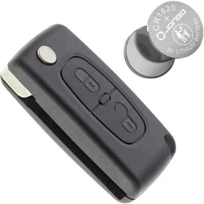 Immagine di Jongo Guscio Chiave senza Lama Compatibile con Peugeot 207 307 308 407 3008 5008 &amp; Citroën C2 C3 C4 C5 C6 C8 CE0536 1 Batteria CR1620 Custodia Plip Macchina Telecomando 2 Pulsanti