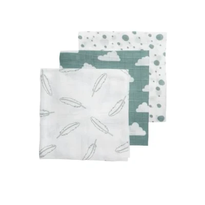Immagine di Meyco 452003 Set di 3 fasce in garza/mussola 70x70cm FEDER WOLKE DOTS Verde pietra Bianco