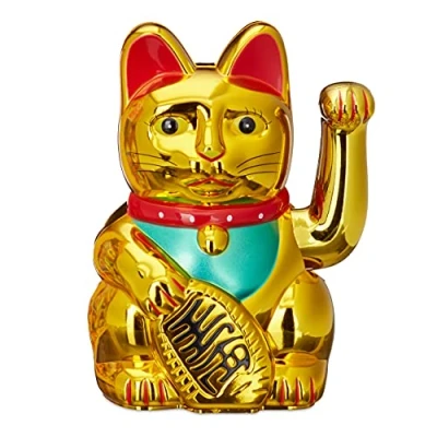 Immagine di Relaxdays 2X Gatto Cinese Portafortuna con Zampa Mobile, a Batteria, Maneki Neko, Talismano Successo &amp; Ricchezza, 16cm, Oro