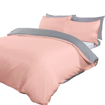 Immagine di Brentfords Set 1 copripiumino reversibile e 2 federe abbinate, Grigio/Rosa, Doppio (matrimoniale)
