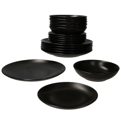 Immagine di MamboCat Panther Set di 18 piatti in gres opaco per 6 persone, piani, fondi da 420 ml e torta, dessert profondi
