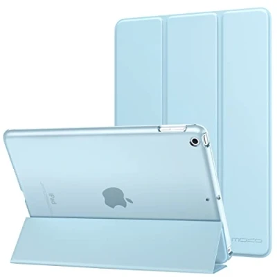 Immagine di MoKo Cover Compatibile con 2018/2017 iPad 9,7 6th/5th Generazione, Ultra Sottile Leggero Custodia in Tri Fold Auto Sveglia/Sonno Retro Semi Trasparente Rigido, Cielo Blu