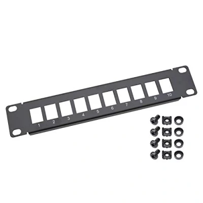 Immagine di HMF 63345 02 Pannello patch UTP Keystone per armadi server, 10 pollici, 1 U, porte, colore: Nero