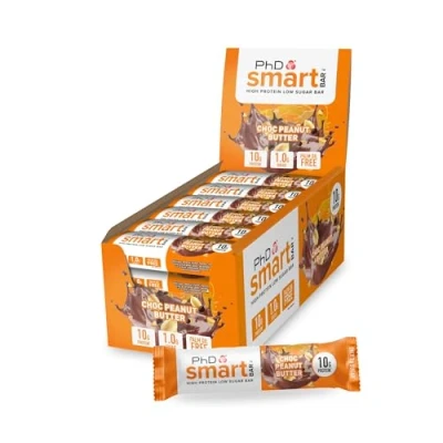 Immagine di PhD Nutrition Smart Bar Barretta proteica 24x32g Cioccolato e burro d’arachidi Protein con 20g di proteine poco zucchero, Adatta per una dieta macro