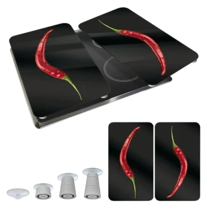 Immagine di Wenko Piastra copriforno Universal Hot Pepperoni, Set di 2 coprifornelli per Tutti i Tipi fornelli, Vetro temperato, 30 x 52 cm, Multicolore