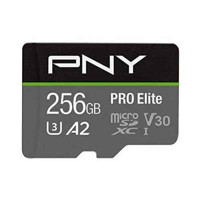 Immagine di PNY Scheda di memoria microSDXC PRO Elite 256GB + Adattatore SD, Classe 10 UHS I, U3, V30 per video 4K, A2 App Performance, Velocità lettura fino a 100 MB/s