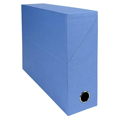 Immagine di Exacompta Ref. 89522E 1 scatola di trasferimento in tela Dorso 90 mm Con occhiello metallo Per formato A4 Dimensioni 25,5 x 34 9 cm Colore azzurro Consegnato montato