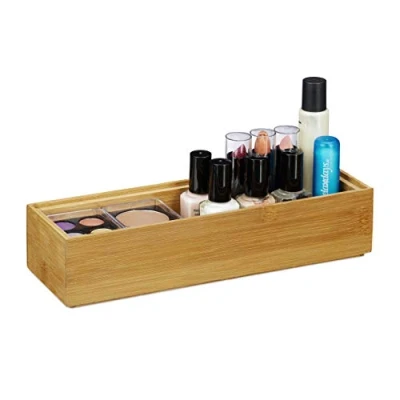 Immagine di relaxdays Contenitore Portaoggetti in Bambù, Impilabile, per Bagno Cucina Studio, HxLxP 5 x 23 7,5 cm, Legno Naturale