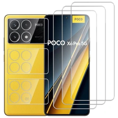Immagine di Dlxiks 3+3 Pezzi Vetro Temperato per Xiaomi POCO X6 Pro 5G,Installazione Facile,9H Durezza,Pellicola Prottetiva Anti Graffio,HD Trasparente,Vetro Protettivo 5G