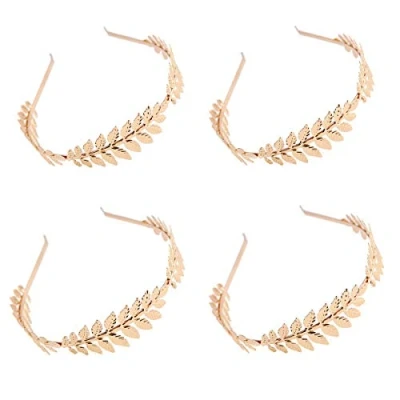 Immagine di JZK 4 x Cerchietto metallo dorato foglie d&#039;alloro oro per capelli donna tiara sposa accessori damigella onore bambine matrimonio laurea carnevale