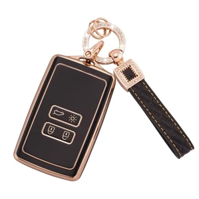 Immagine di Koaudb Protezione in TPU per chiave auto adatta Clio Megane Koleos Kadjar Talisman Captur Espace Dacia Custodia smart card senza a 4 pulsanti con portachiavi pelle (BP Rnl)