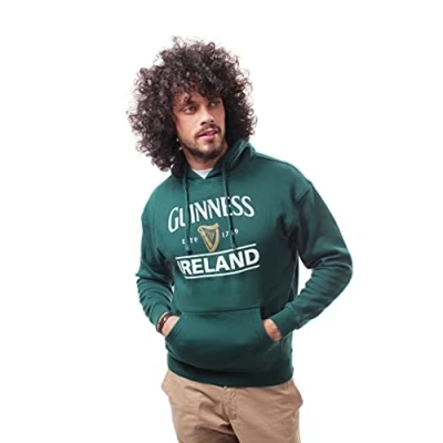 Immagine di Guinness Irlanda Felpa con Cappuccio Hoodie Pullover Verde Unisex Logo e Arpa Design (XXL)