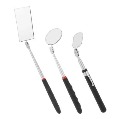 Immagine di QWORK® Set di Specchio telescopico ispezione, 3 Pezzi, rettangolari, Rotondi e ovali, girevoli a 360 Gradi, Maniglie estensibili, per l&#039;ispezione dei Veicoli