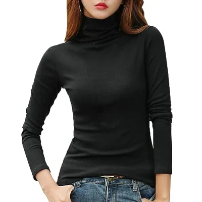 Immagine di FFWTPY Maglia Termica da Donna Maglietta Funzionale con Scollo Rotondo Collo Alto Base Layer Basic Top Intimo Traspirante Abbigliamento Termico Inverno
