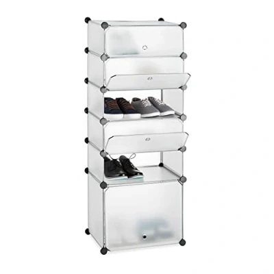 Immagine di Relaxdays Scarpiera in Plastica, 6 Scomparti Chiusi, 52 x 37 9cm, Scaffale 12 Paia di Scarpe, Componibile, Trasparente, 9 cm