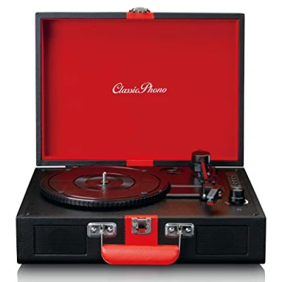 Immagine di Lenco 810095 giradischi classic phono by tt 110 33, 45 e 78 giri/min bluetooth trasmissione a cinghia 2 altoparlanti ingresso aux in, uscita rca, 3,5 mm nero/rosso
