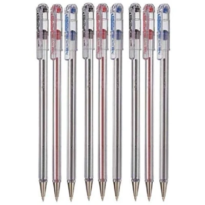 Immagine di Pentel, confezione di colori assortiti superba penna a sfera con punta da 0,7 mm, 0,25 linea fine, inchiostro ricaricabile BK77 (3 ogni colore 9 penne nero blu rosso)