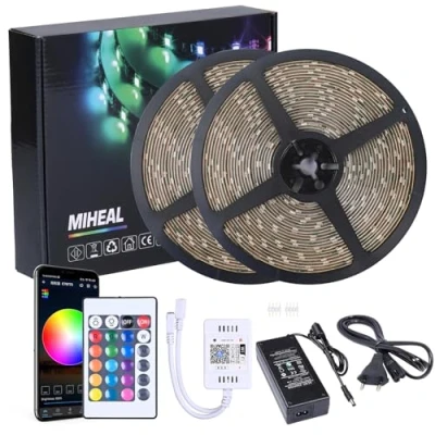 Immagine di Miwatt Striscia LED RGB 30 m dimmerabile 44 tasti IR Controller 5050 SMD 960 24 V illuminazione interna per casa cucina party [Classe energetica A +]