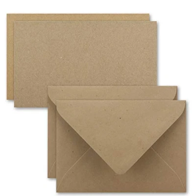 Immagine di 50 biglietti con busta, formato DIN A7, 10,5 x 7,3 cm, carta kraft marrone sabbia buste per lettere, C7