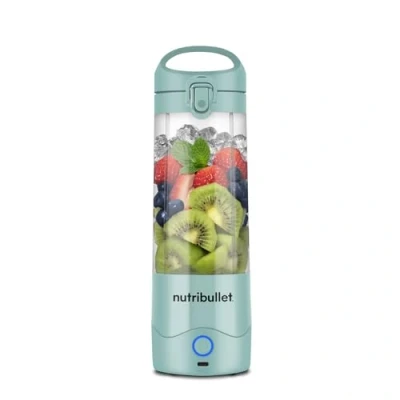 Immagine di nutribullet Frullatore portatile in azzurro Potente lama di estrazione, tazza da 475 ml, coperchio asporto, cavo ricarica USB C e guida utente Offre oltre 15 cicli miscelazione Frullati