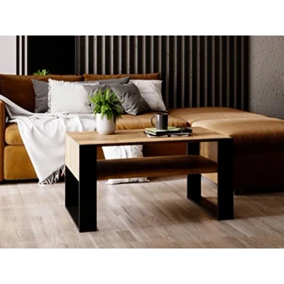 Immagine di MRBLS tavolino da salotto, design moderno rustico, tè, in legno (rovere retrò, nero opaco), 92 x 45 53,6 cm (larghezza altezza profondità)