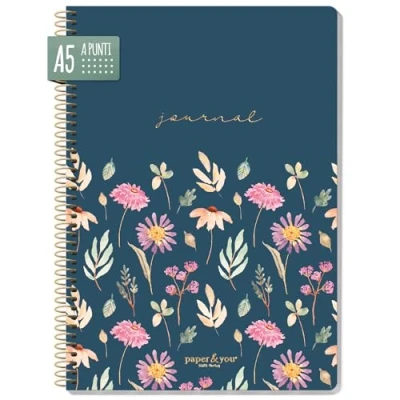 Immagine di paper&amp;you® Bullet Journal a pois A5 con rilegatura spirale &quot;Flying Flowers&quot; 160 pagine, taccuino spirale, blocco universitario, note sostenibile e rispettoso del clima