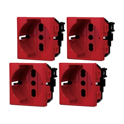 Immagine di ZOREI Presa Schuko 2P+T 16A, Compatibile Con Bticino Matix (4 Pezzi, Rosso)