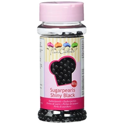 Immagine di FunCakes Sugar Pearls Perline di zucchero da 4 mm, colore nero lucido, ottimo gusto, perfette per decorare torte, perle commestibili, 80 g