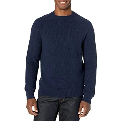 Immagine di Amazon Essentials Maglione girocollo in cotone testurizzato vestibilità oversize Uomo, Blu Marino, L