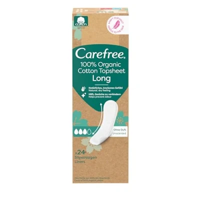 Immagine di Carefree Salvaslip 100% cotone organico Topsheet Long (24 pezzi), in biologico certificato per una sensazione naturale e asciutta, taglia lunga