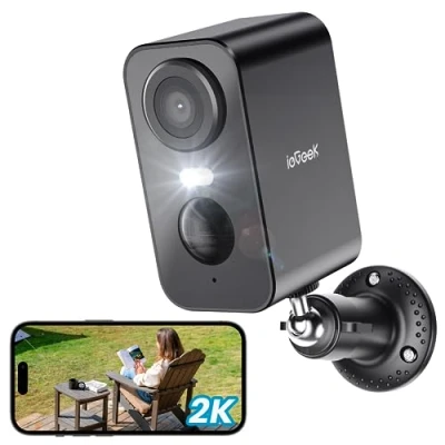 Immagine di ieGeek Telecamera Wi Fi Esterno Senza Fili, Videocamera Sorveglianza WiFi Interno Batteria con Allarme, Rilevamento Movimento PIR, 2K Visione Notturna a Colori, 2 Vie Audio, Locale/Cloud, IP65, Nero
