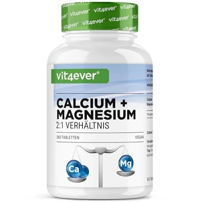 Immagine di calcio 800 mg + magnesio 400 (2 compresse) 365 compresse Fornitura per 6 mesi Complesso in rapporto 2:1 Vegan Altamente dosato