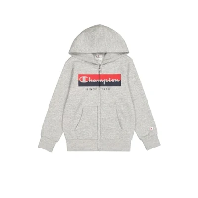 Immagine di Champion Legacy Graphic Shop B (306839) Ultra Light Soft Compact Powerblend Fleece Full Zip Felpa con Cappuccio, Grigio Melange, 5 6 Anni Bambino
