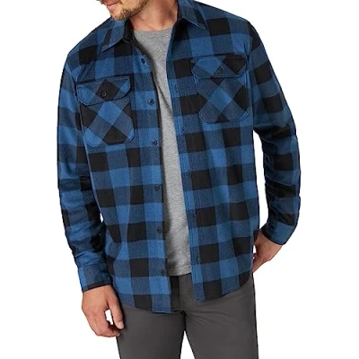 Immagine di Wrangler Authentics Giacca in Pile a Maniche Lunghe Camicia con Bottoni, Quadri di Bufalo Blu, XL Uomo